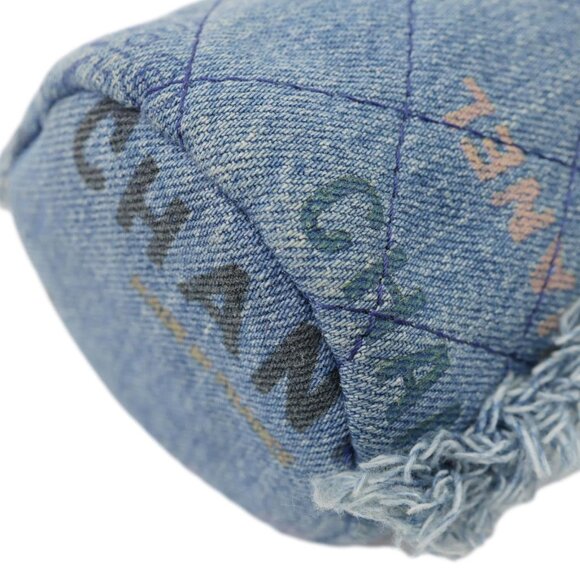 Chanel  Mood Logo Printed Quilted Denim Chain Bucket Bag Blue - Picture 9 of 15